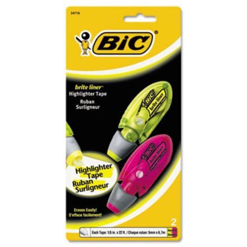 Bic Corporation BLHTP21AST Brite Liner Highlighter Tape, Yellow/pink, 2/pk