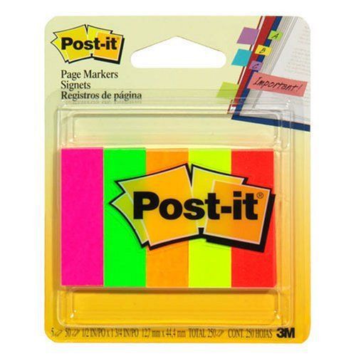 Page markers 1/2 x 1 3/4 assorted bright ors per pack for sale