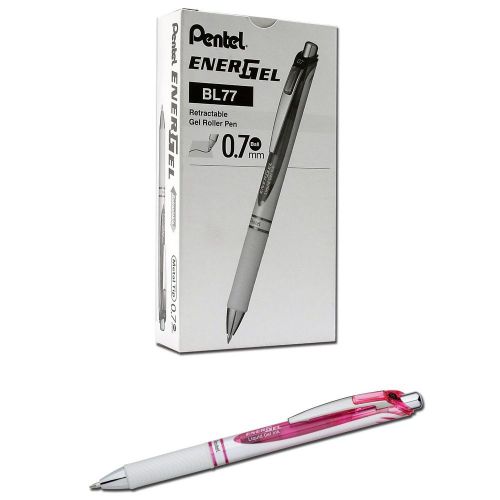 12 X Pentel energel liquid roller pen Black Ink .7mm Metal tip Pink Barrell