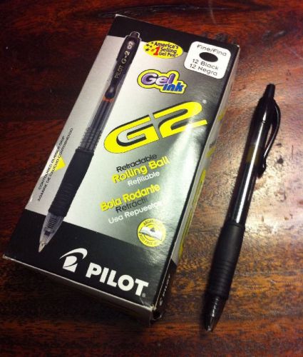 12 Pilot G2 Retractable Rolling Ball Refillable Gel Ink Pens Fine 0.7 Black