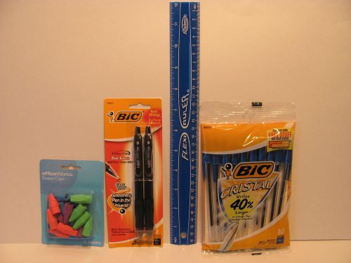 Ruler, Erasers, Oh Gel Pntel ink Pens and Bic Blue Ink Pen s                  #8