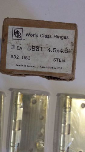 NEW WORLD CLASS DOOR HINGE GOLD BB81 4.5&#034; x 4.5&#034; 632US3 BOX OF 3 FREE SHIPPING