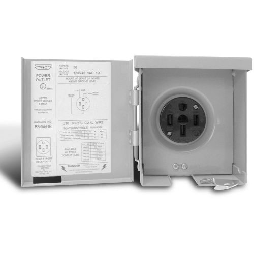 Connecticut electric 50-amps/120-240 volt rv power outlet nema 3r rainproof safe for sale