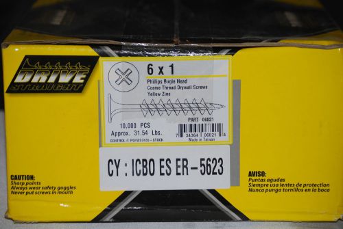 6x 1&#034; PH. BUGLE C/T YELLOW ZINC DRYWALL SCREWS 10000/Case 31lbs.