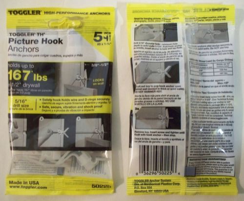 Two packs of toggler #8 x 1-1/2&#034; 5-pack th picture hook anchors- 50225 - new usa for sale