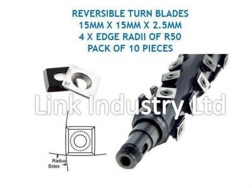 10 pces. 15 x 15 x 2.5mm, 4 x r50 edge radii, carbide reversible turn blades for sale