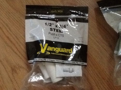 Lot of 2 -new vanguard apollo pex  fitting  1/2&#034; x 3/4&#034; stem - push x cts - lf12 for sale