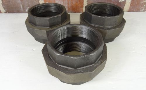 Set of 3 New ProFlo 4&#034; Class 150 Malleable Iron Pipe Fittings GJ Union