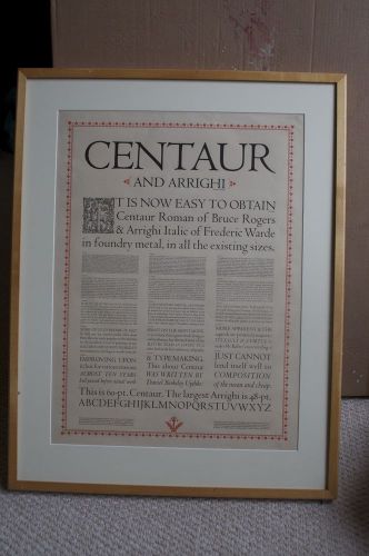 CETAUR TYPE SPECIMEN POSTER. BRUCE ROGERS, 1948.