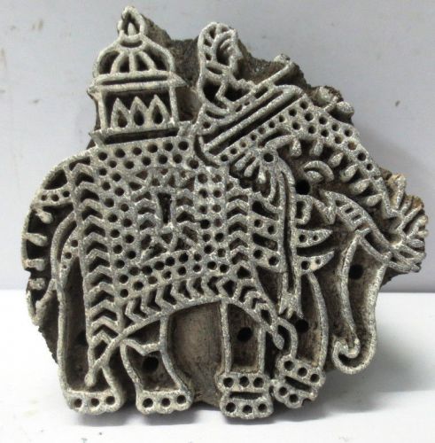 INDIAN HAND CARVED WOOD TEXTILE STAMP / PRINTER WOOD BLOCK FINE ELEPHANT PRINT