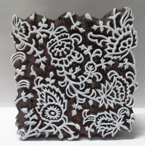 VINTAGE WOOD HAND CARVED TEXTILE PRINTING FABRIC BLOCK STAMP UNIQUE BOLD FLORAL
