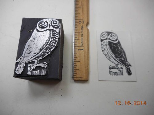Letterpress Printing Printers Block, Owl Bird looking Up