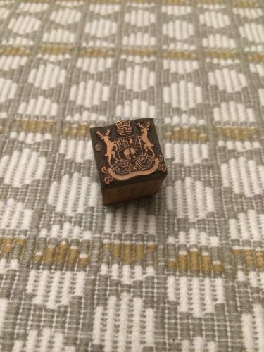 Vintage letterpress | crest shield with crown and stags  | copper print block for sale