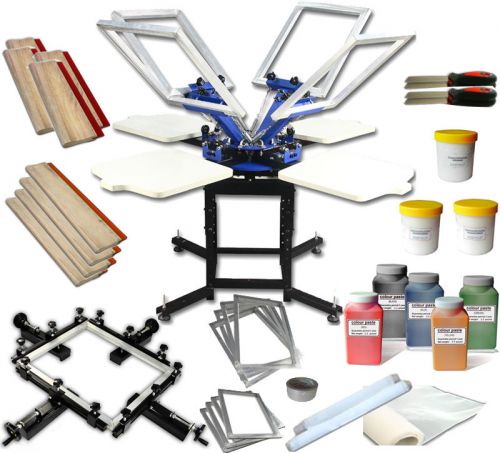 Screen fabric mesh hand stretching machine &amp; 4 color printing kit w/ some inks for sale