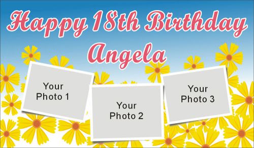 3ftX5ft Custom Personalized Happy Birthday Party Banner Sign with 3 your photos