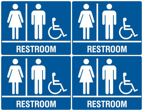 Unisex bathroom sign set of four blue wheelchair accessible access wall / door for sale