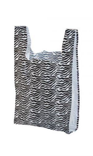 New 500 Zebra Print Medium Plastic T-Shirt Bags - 11  1/2  Inch x 6 Inch x 21 Inch