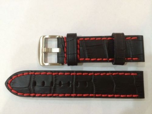 Watch Leather strap 22mm X 22mm Black with Red stitches mint in Condition