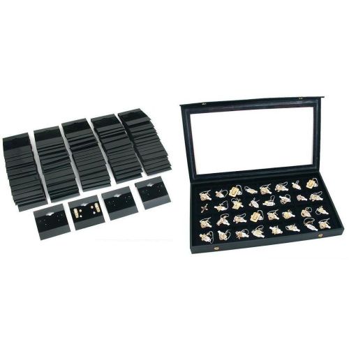 Black Earring Cards &amp; Faux Leather Display Case w/ 32 Slot Insert Kit 102 Pcs