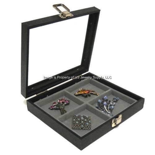 1 Glass Top Lid 4 Space Grey Display Box Case 8 1/4 x 7 1/4 Jewelry Medals Pins