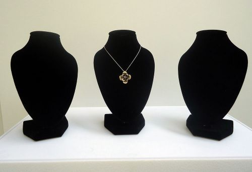 Set of 3 Small Black Velvet Bust Displays for Necklaces / Pendants