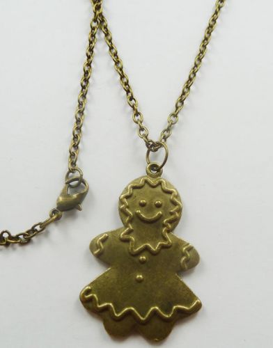 Lots of 10pcs bronze plated Gingerbread Man Costume Necklaces pendant 641mm