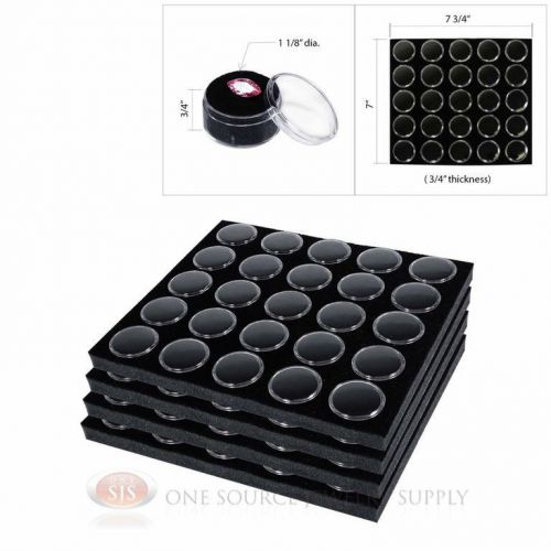 (4) 25 Black Gem Jar Foam Half Inserts Tray Jewelry Display Organizer Gemstones