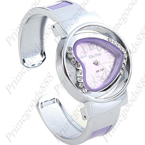 Silver purple metal bracelet bangle quartz wrist lady ladies wristwatch women&#039;s for sale