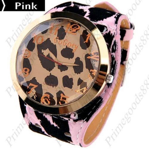Leopard Round Case Quartz Wrist Lady Ladies Wristwatch Women&#039;s in Pink