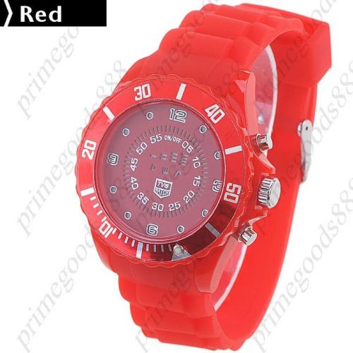 LED Digital Round Case Rubber Quartz Wrist Wristwatch Women&#039;s Red