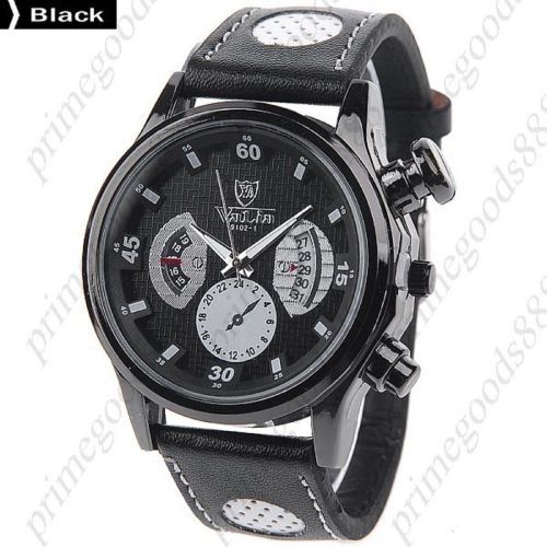 PU Leather Round Quartz Analog Date Wrist Men&#039;s Free Shipping Wristwatch White