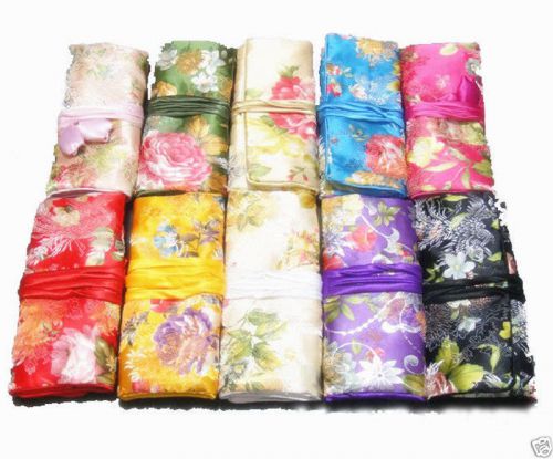 Brand new 10pcs chinese handmade silk jewelry rolls /wallet /purse bags flower for sale