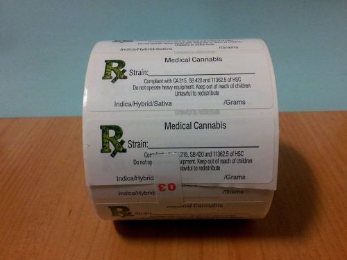 NEW RX CALIFORNIA COMPATIBLE MEDICAL MARIJUANA LABEL HIGH GRADE 1000 PER ROLL