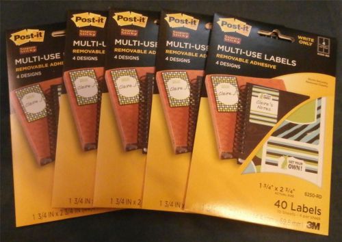 5 PKS Post-it Multi-Use Designer Series 40 Labels, 4 Designs 1 3/4&#034; x 2 3/4&#034;