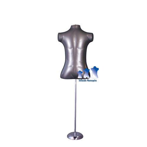 Inflatable Male Torso, Large Rounded, Silver and MS1 Stand