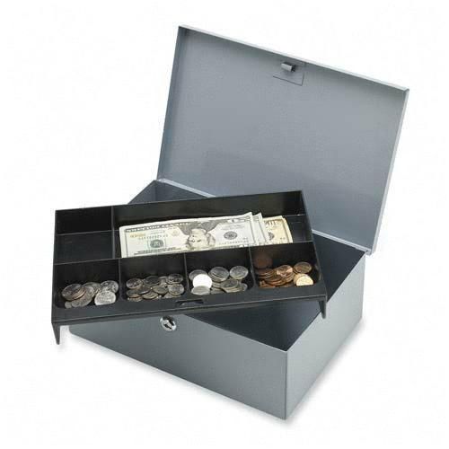 Sparco Cash Box w/ Lock, 2 Keys, 6 Compartments, 11-1/4&#034; x 7-1/2&#034; x 4-1/4&#034;, Gray
