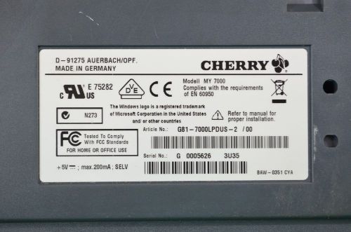 Cherry Black MY 7000 Smart Card Reader Keyboard PS2 G81-7000LPDUS-2 - NO ESC KEY