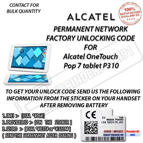 ALCATEL NETWORK UNLOCK FOR BELL CANADA Alcatel OneTouch Pop 7 tablet P310A