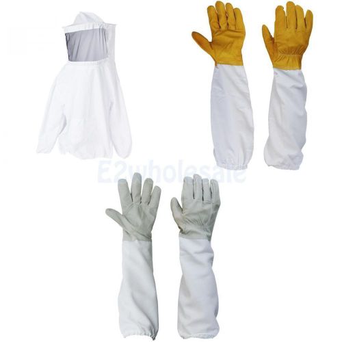 2 pairs beekeeping gloves + jacket veil bee suit dress smock protecting tool for sale