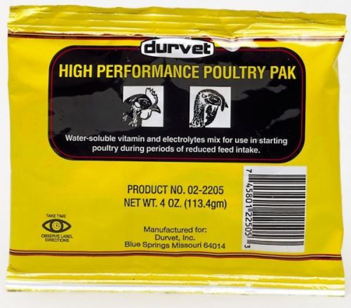 Durvet high performance poultry pak electrolyte &amp; vitamin mix chick water pack for sale