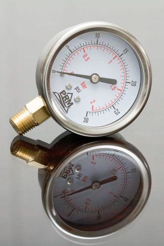 0-30 PSI PRM Pressure Gauge 2.5 Inch Stainless Steel Case Brass 1/4&#034; NPT Bottom