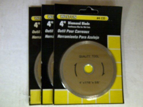 TBC 4&#034; CONTINUOUS RIM DIAMOND BLADE: 3/Pack. Fits Portable Dry/Wet Saws. 20mm x
