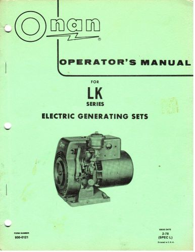 Genuine Onan Part 930-0121 Operator&#039;s Manual - LK Series Generators