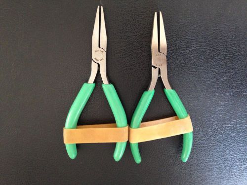2 x xcelite dn54g long flat nose pliers 5&#034; , w/ green cushion grip , esd safe for sale