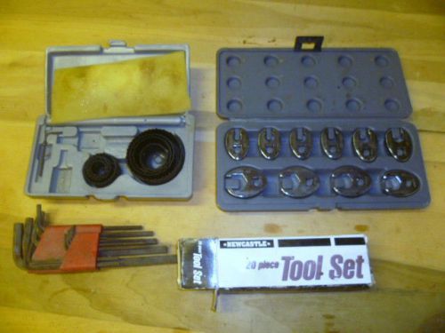 ASSORTED WRENCHES &amp; HOLESAW BALDES &amp; 20 PEICE KIT LOT  BOX 5