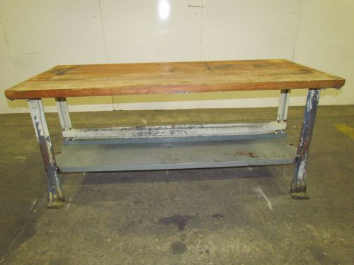 Vintage industrial butcher block workbench table bolted steel frame 72x30x34&#034; for sale