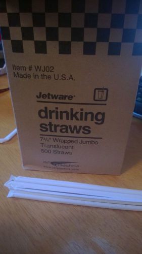 500 Jetware STRAWS Wrapped Jumbo Plastic 7 3/4&#034; Translucent Made in the USA WJ02