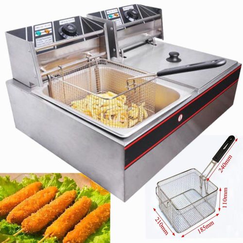 Stainless Steel Deep Fryer Double Tank 12L French Fries Chicken Xmas Party