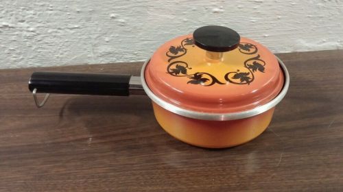 Vintage ekco teflon aluminum 1 quart sauce pan burnt orange w flowers non stick for sale