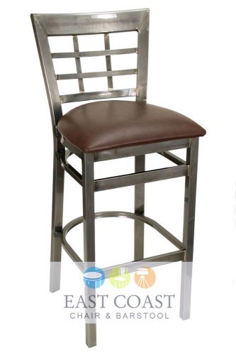 New gladiator clear coat window pane metal bar stool with brown vinyl seat for sale
